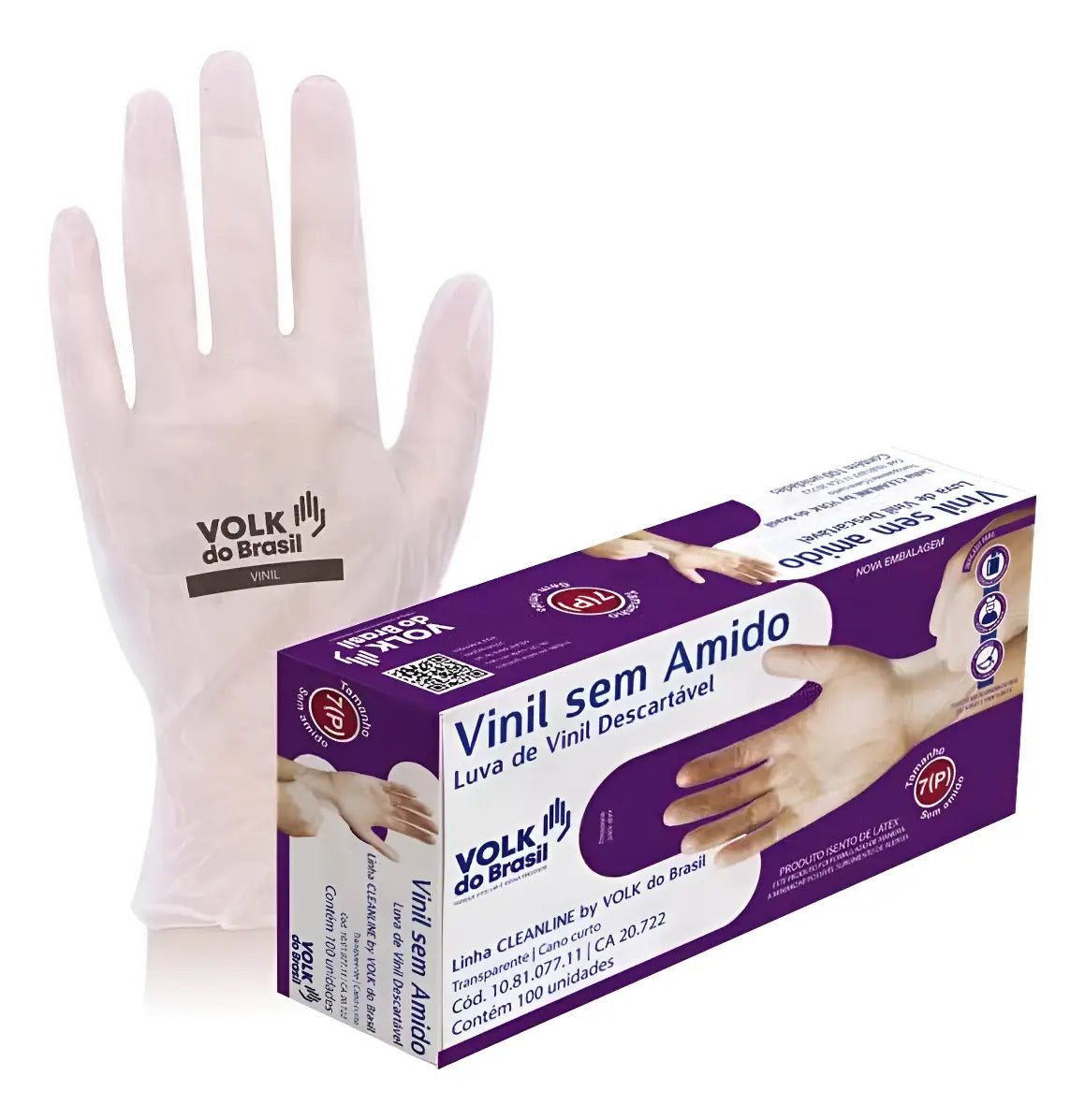 Luva Vinil Sem Amido Volk 100 unid