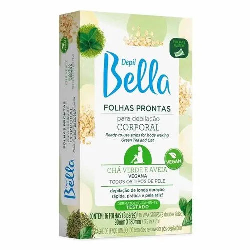 Folhas Faciais Depil Bella Chá Verde E Aveia 16 unidades