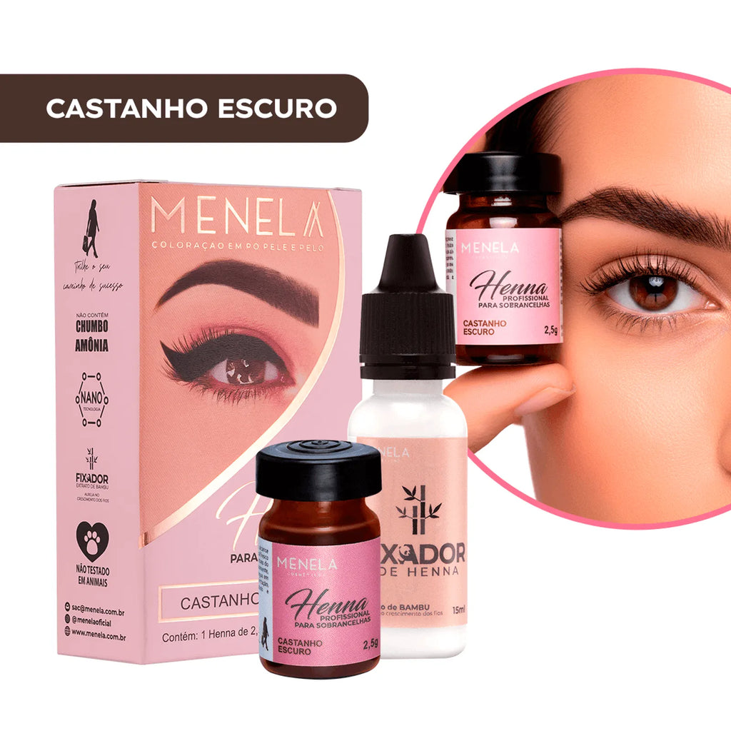 Kit Henna Profissional para Sobrancelhas Menela - Castanho Escuro 2,5g