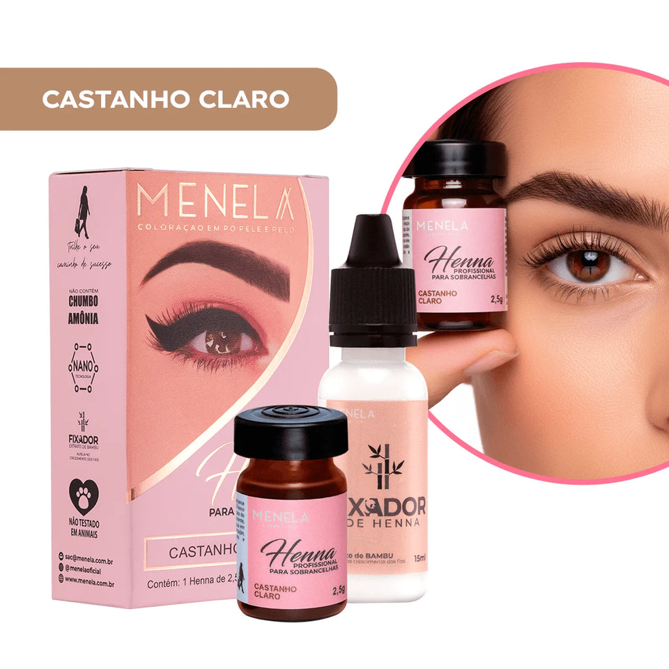 Kit Henna Profissional para Sobrancelhas Menela - Castanho Claro 2,5g