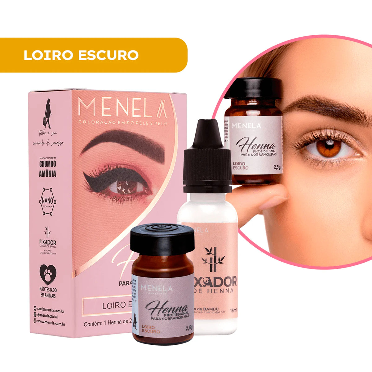 Kit Henna Profissional para Sobrancelhas Menela - Loiro Escuro 2,5g