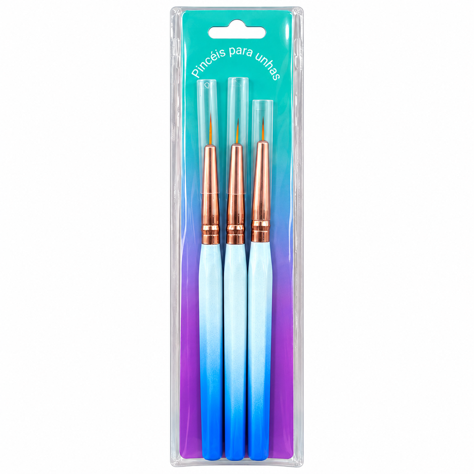 Kit 3 Pincéis Filete Unhas Dafu