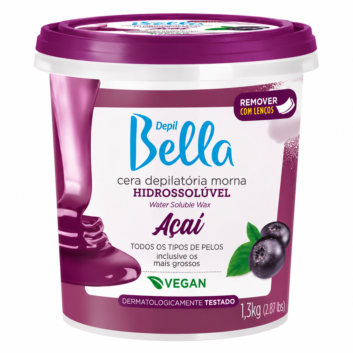 Cera Hidrossolúvel Acai Vegan Depil Bella 1,3kg