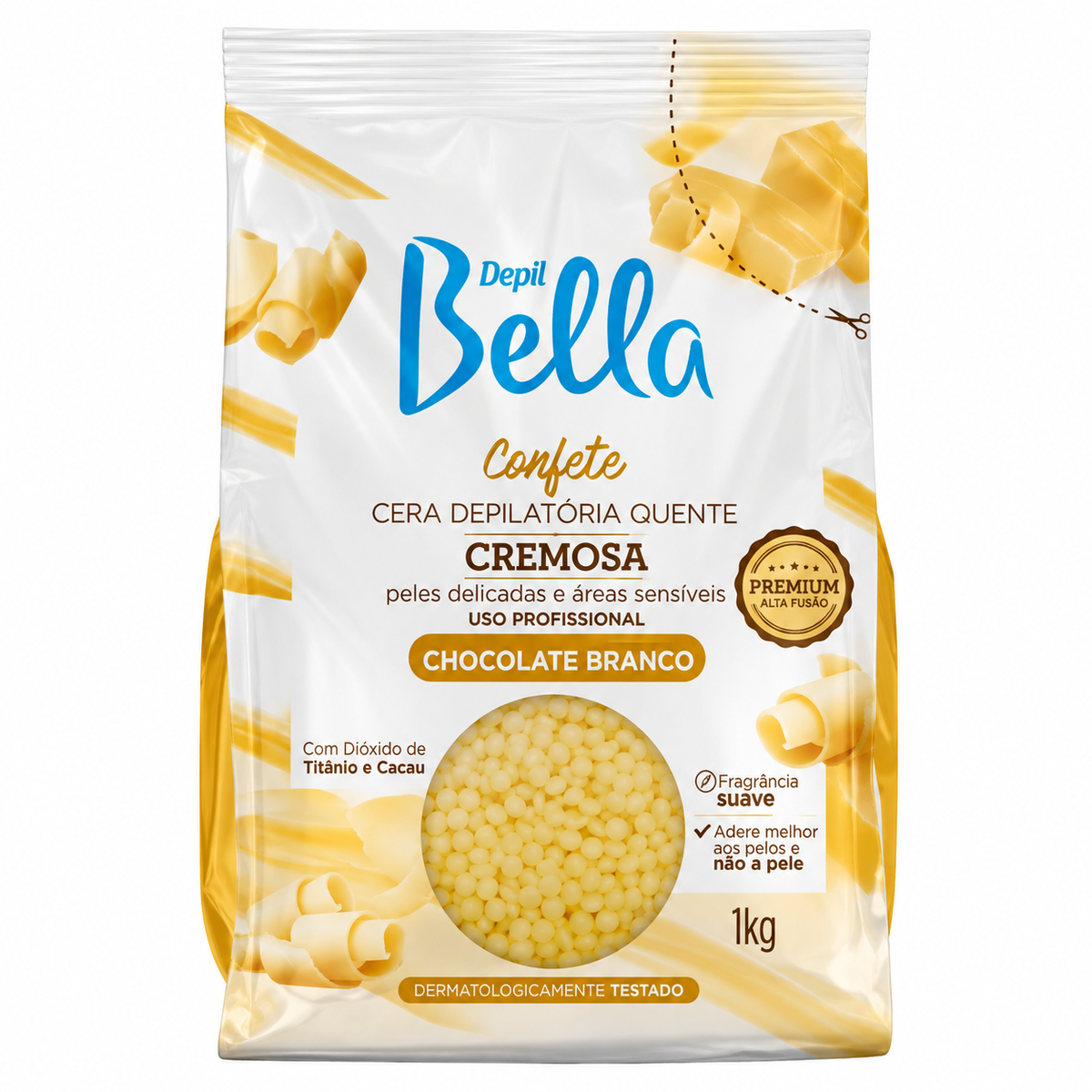 Cera Depilatória Quente Depil Bella Confete Chocolate Branco 1Kg