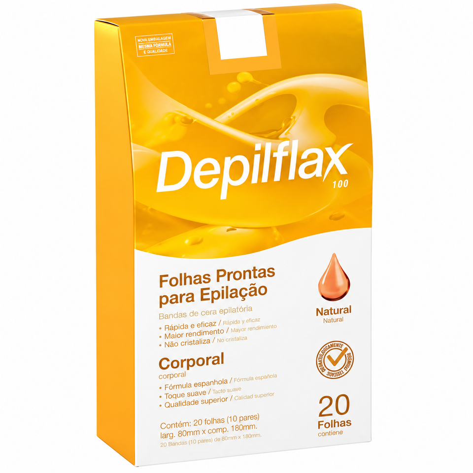 Folhas Prontas Depilação Corporal Depilflax Natural 20 unidades