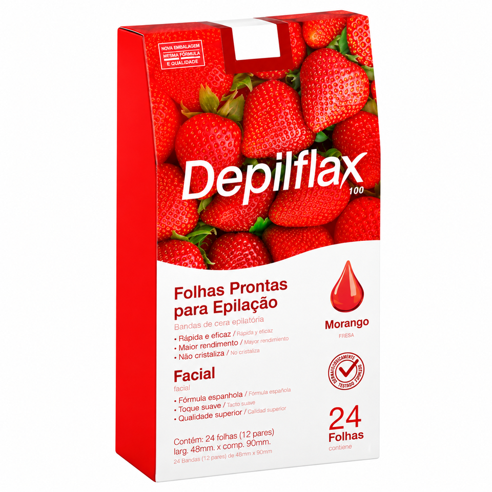 Folhas Prontas Depilflax Depilação Facial Morango 24 unidades