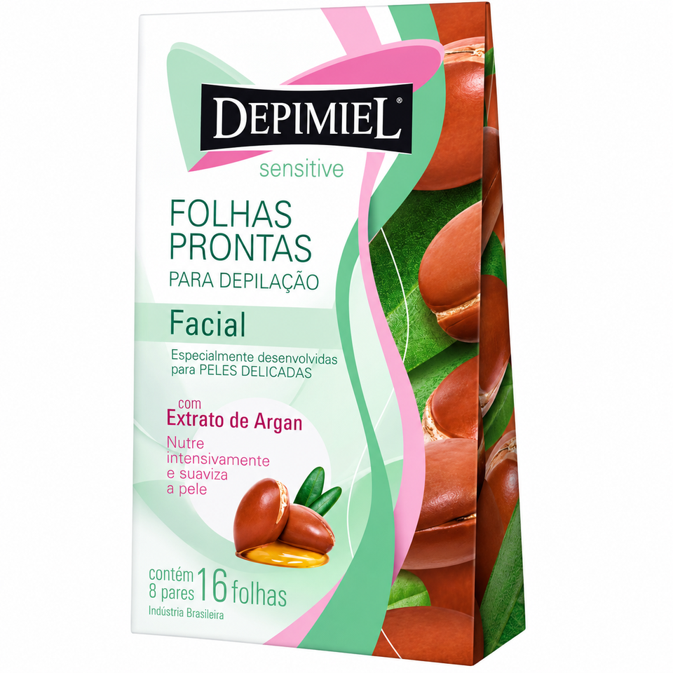 Folha Pronta Facial Depimiel Sensitive c/ extrato de Argan 16 unidades