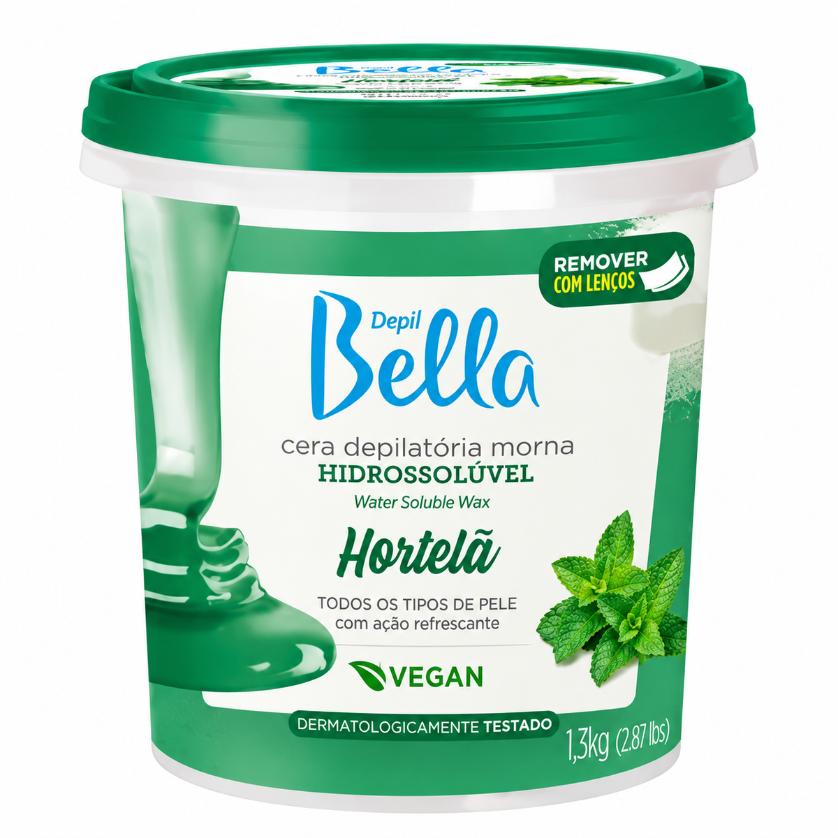 Cera Hidrossolúvel Hortela Vegan Depil Bella 1,3kg
